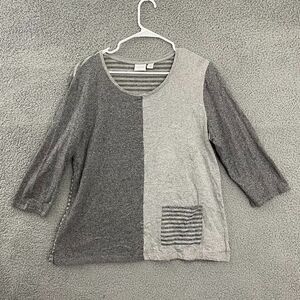 Weekends By Chico's Top Women 2 Gray Colorblock Striped‎ Casual Scoopneck Tunic